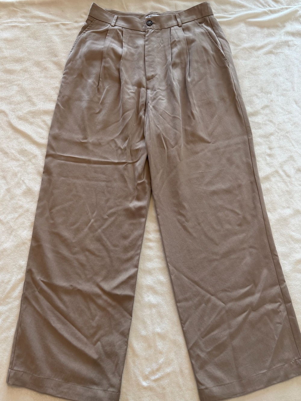Reformation Mason High-Waist Wide-Leg Pleated Trousers Pants Tan 8P